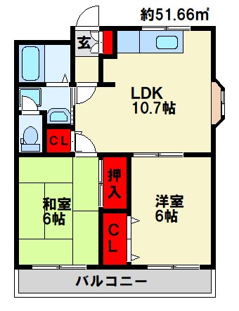 プロニティ行橋　B棟 206号室 間取り