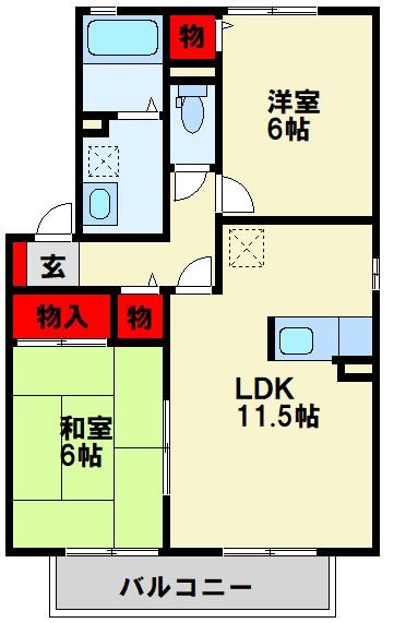 サンスクエア水巻南 A棟  102号室 間取り