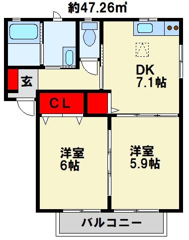 咲ら坂Hi！　H棟  102号室 間取り