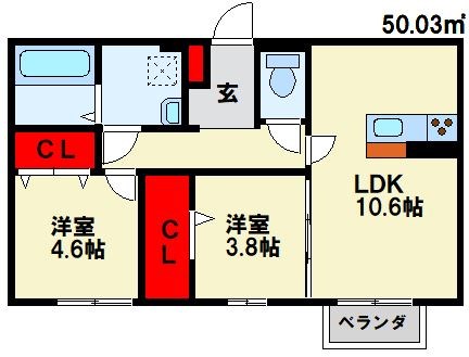 イオメール折尾 B棟  102号室 間取り