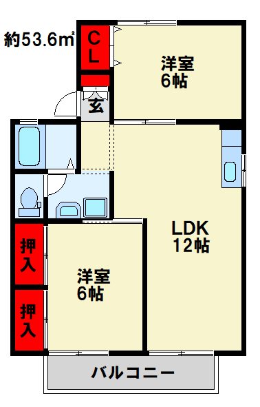 セジュール朽網　A棟 201号室 間取り