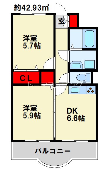 ニューシティアパートメンツ南小倉 Ⅰ 909号室 間取り