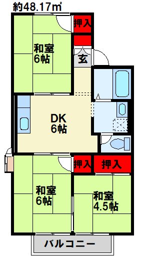 グランディール行橋　A棟 205号室 間取り