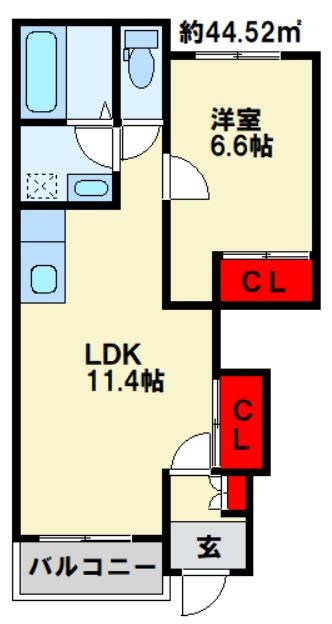クレッシェンド 105号室 間取り