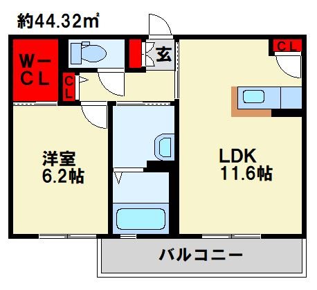シャーメゾン朽網Ⅱ　A棟 202号室 間取り