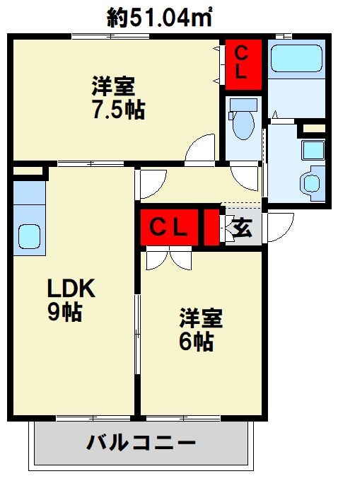 コーポ横代　B棟 201号室 間取り