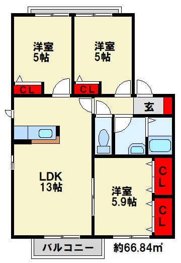 グリーンフィールド曽根 C棟 101号室 間取り