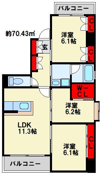 ヒルクレスト小倉高峰グランデ 601号室 間取り