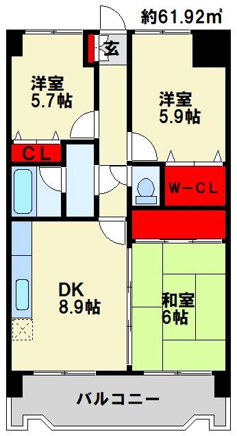オロマーレ折尾南Ⅰ 702号室 間取り