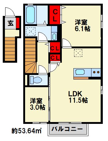 セジュール長尾  201号室 間取り