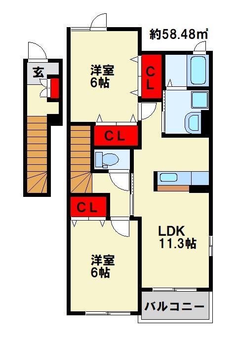 ソレイユ元町Ⅱ A棟 202号室 間取り