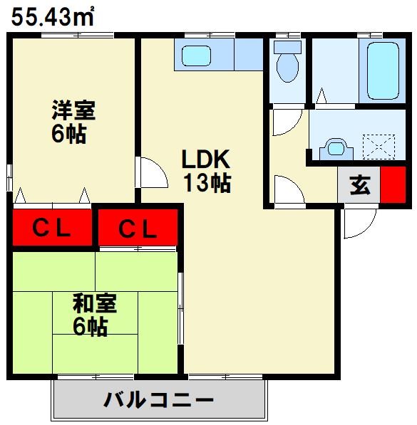 ハイカムール開 A棟 101号室 間取り