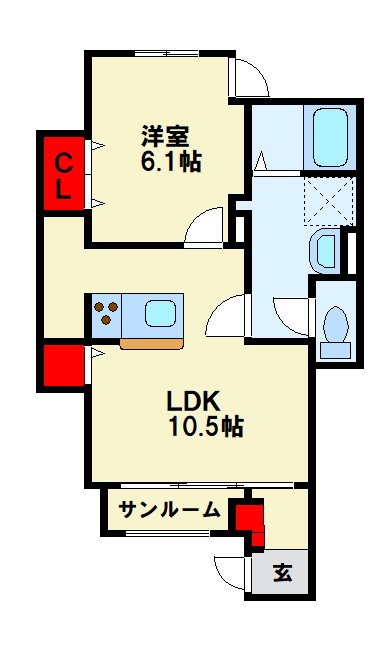 クオーレ 102号室 間取り