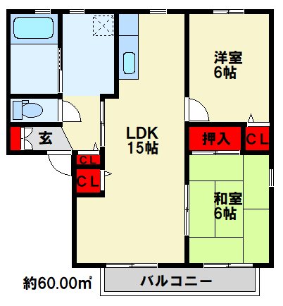 エヴァーグリーン紫の池　A棟 102号室 間取り