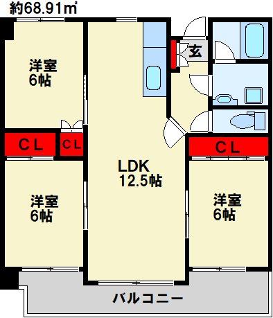 ハーベスト守恒 303号室 間取り