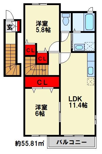 ブローマン杉　C棟 201号室 間取り