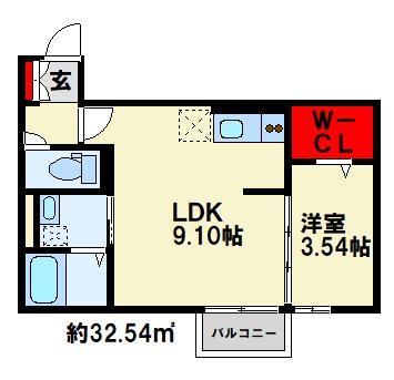 ハイヒルズ城野 207号室 間取り
