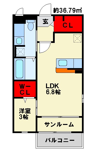 Clair N  102号室 間取り