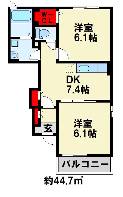 ソレアード中曽根　E棟 103号室 間取り