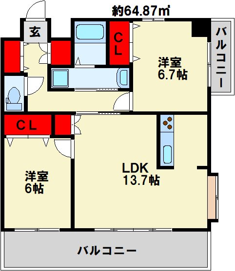 フェルト515 1107号室 間取り