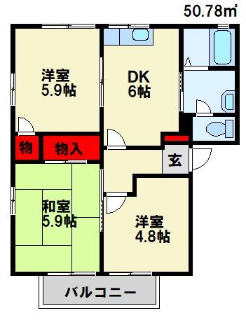 フィールドコート本城 D棟 101号室 間取り