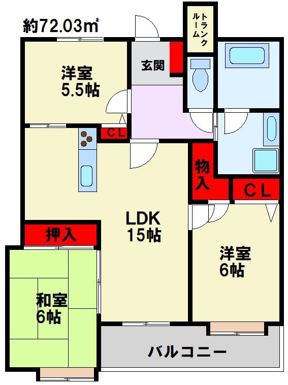 サンパーク折尾Ⅱ 502号室 間取り