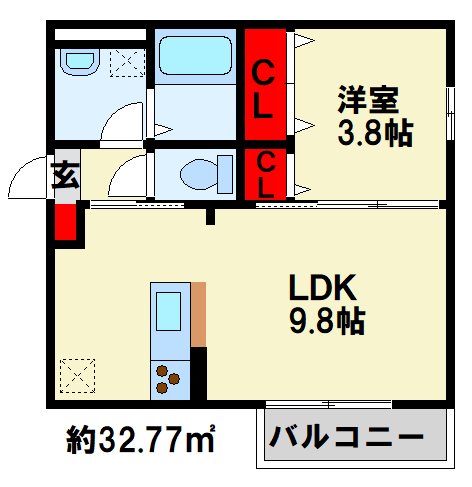 パディコート下城野 110号室 間取り