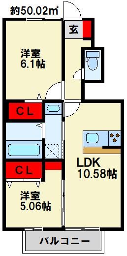 メルヴェーユ下城野Ⅱ  103号室 間取り