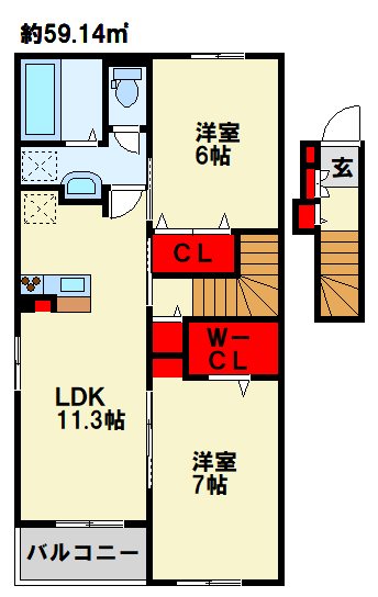 サニーブリーズ行事　B棟 205号室 間取り