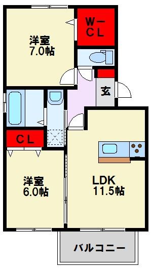 サンタ・アンジェリ 102号室 間取り