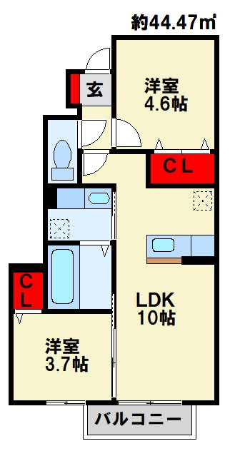 クレール下城野 103号室 間取り