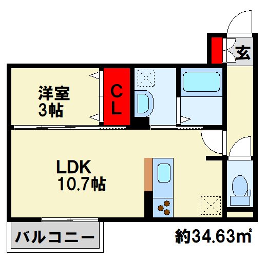 パディコート下城野  203号室 間取り