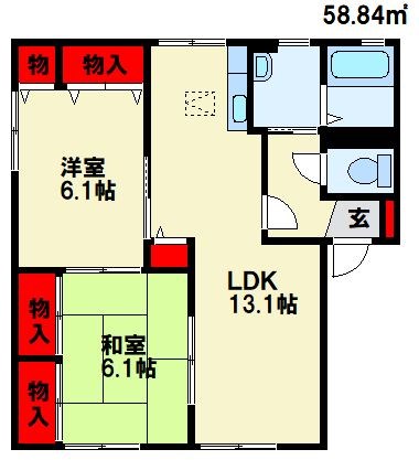 サンハイツ永犬丸 B棟   201号室 間取り