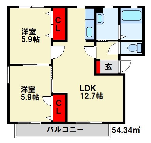ハイツ四季の里　Ｂ棟 201号室 間取り