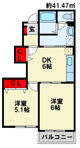 ボヌール美夜古泉　A棟 間取り図