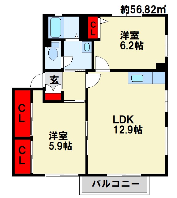 ウェールズ・紫　Ｂ棟 101号室 間取り