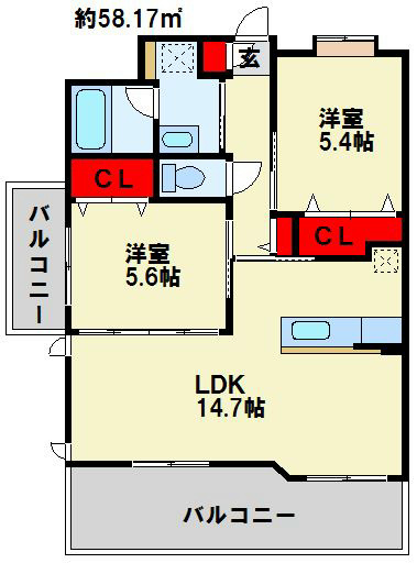 ベレッツァ門司 401号室 間取り