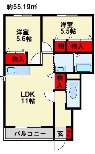 ノーヴァひびきの 102号室 間取り