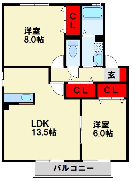 ル・クレールやつえ A棟 間取り図