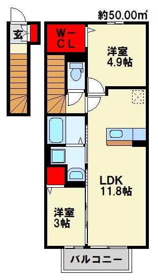 villa fontaine（ｳﾞｨﾗﾌｫﾝﾃｰﾇ） 202号室 間取り
