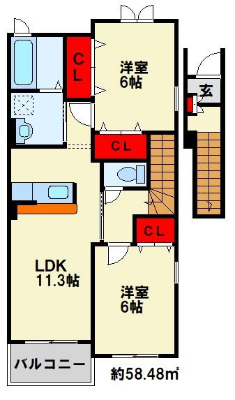 プリムローズＦⅡ 201号室 間取り