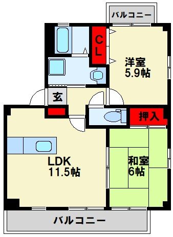 フォーブル徳力 201号室 間取り