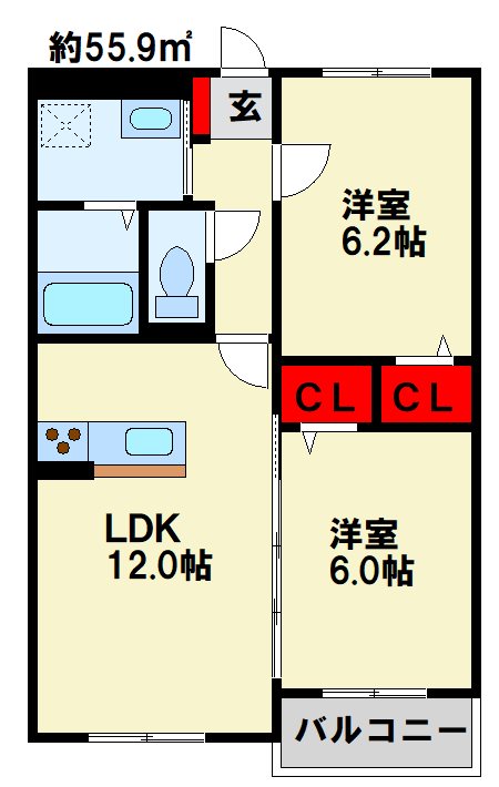 メリーパル小倉東  102号室 間取り