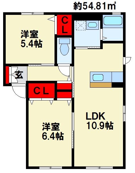 ファミーユ樹 B棟 201号室 間取り