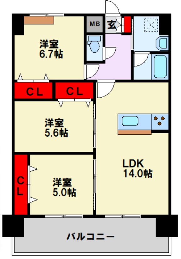 福岡県北九州市小倉北区足原１丁目 間取り