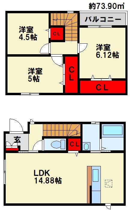 サンラプロ葛原本町Ⅳ　A棟 間取り