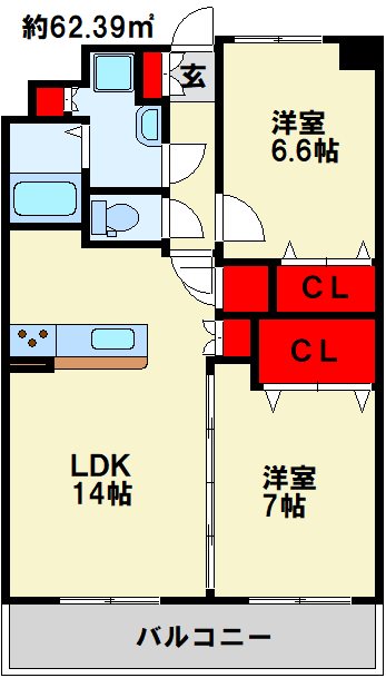 ニューリバー三萩野 間取り