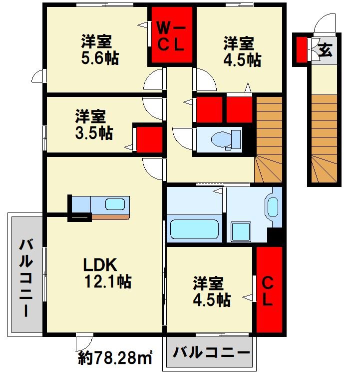 SW's riverside D-room 間取り