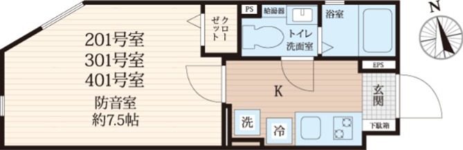 Konomi レジデンス　秋葉原　24時間演奏可 声楽・弦楽器・木管・金管楽器。　配信・DTMにもおススメ 間取り