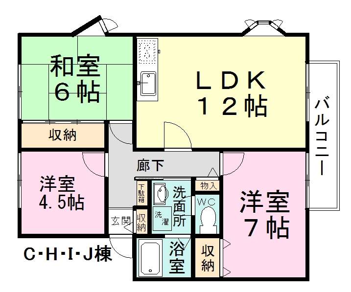 サンビレッジゆりの木台 J101号室 間取り
